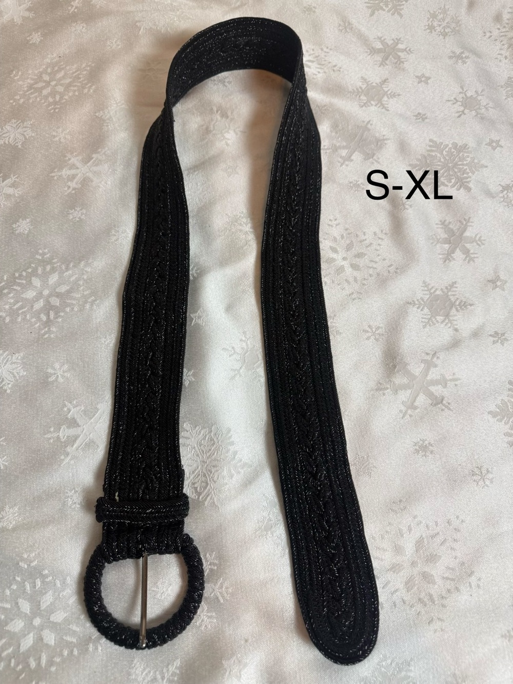 Black Wide Braided Woven Belt S-XL Round Buckle Boho Coastal Statement Wais